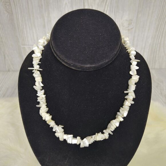 Handmade Sea Shell & Shark Tooth White Mother of Pearl Choker Necklace - Picture 2 of 7
